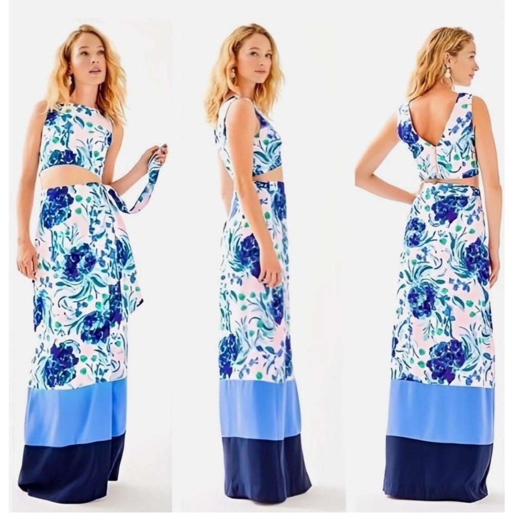 Lilly Pulitzer Jenna Top Maxi Skirt Set Pink Tropics Sweet Pea Tint Women's 0
